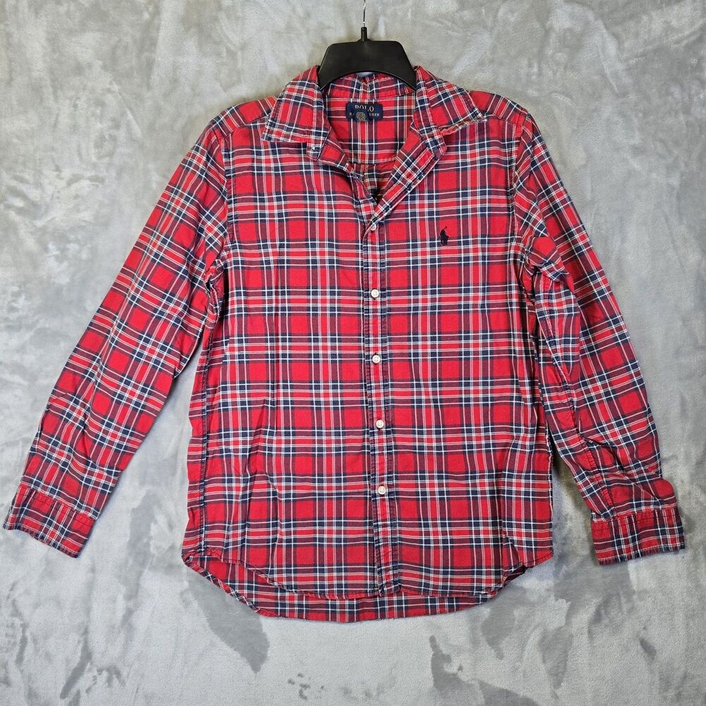 Polo Ralph Lauren Plaid Button Down Shirt Youth XL 18-20 Cotton Blue Pony Preppy